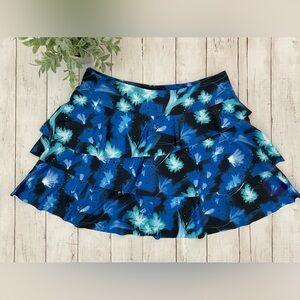 Jack Smith skort, vibrant blues and black, shorts under with pockets, flounce XL